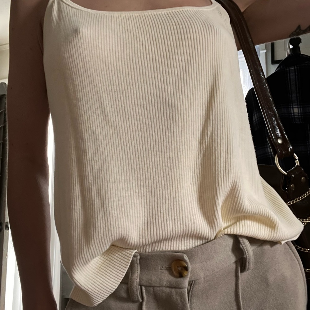 Vintage J-Crew Elegant Cream Ribbed Women's Top